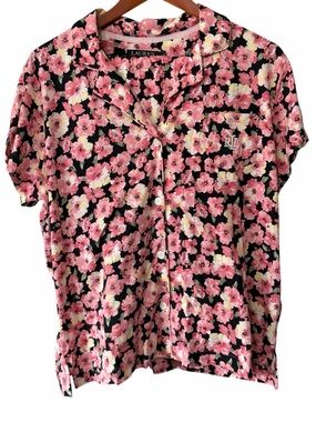 Ralph Lauren 2pc Floral Button-Front Short Sleeve Top - Pink/Black